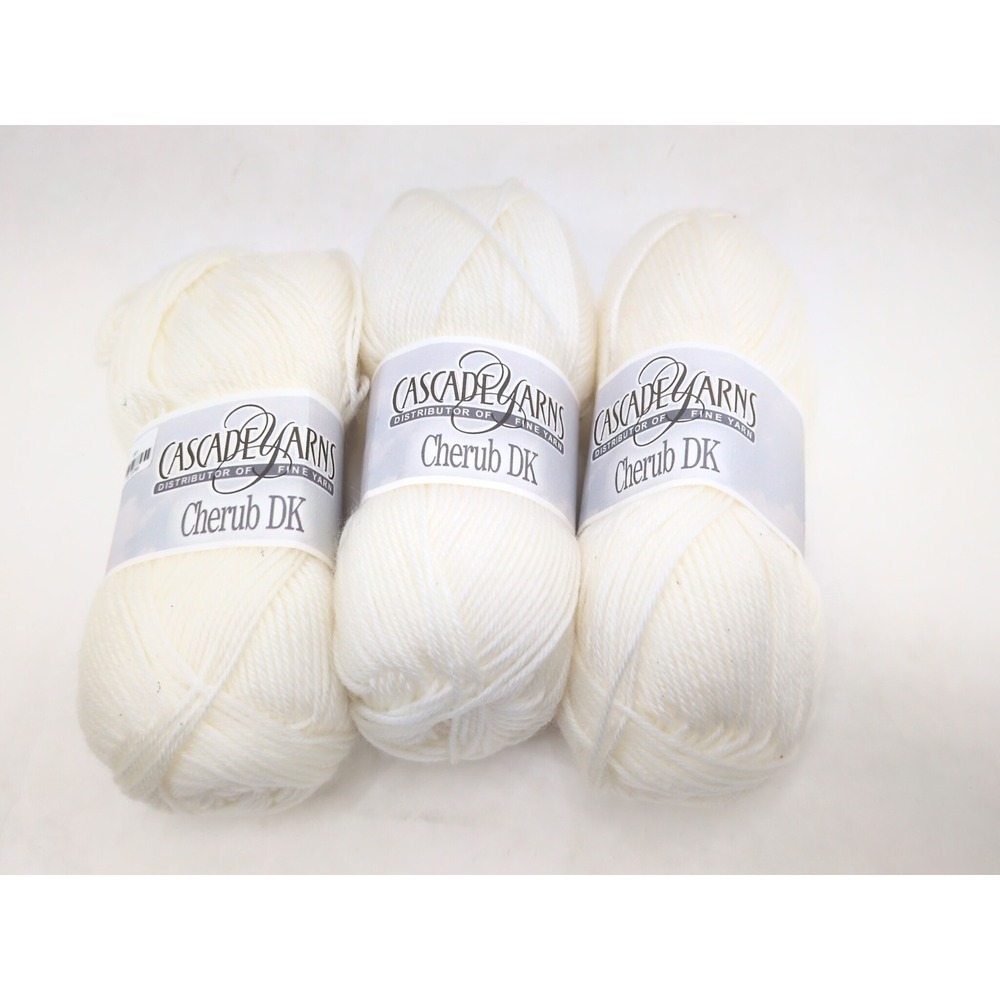 CASCADE YARNS CHERUB DK WHITE LOT OF 3 Skeins Nylon Acrylic Yarn